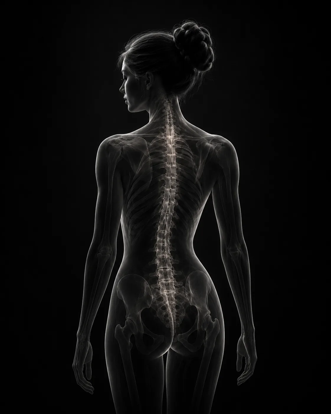Illustration of the spine and skeleton seen through the back